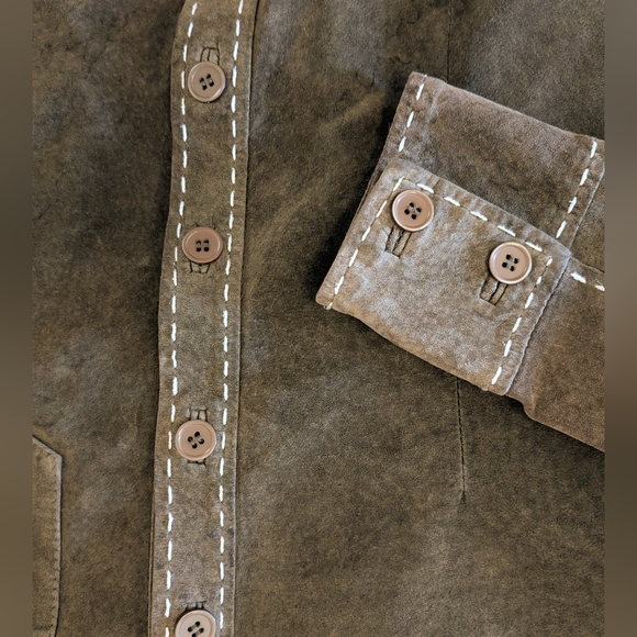 90s VTG Brown Leather Button Up Shirt - Picture 7 of 13